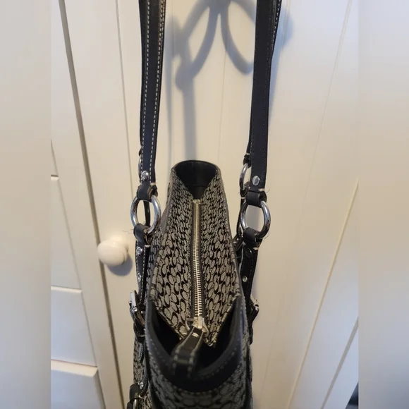 Coach Signature Gray Black Jacquard Leather Satchel F11526 - Picture 10 of 15